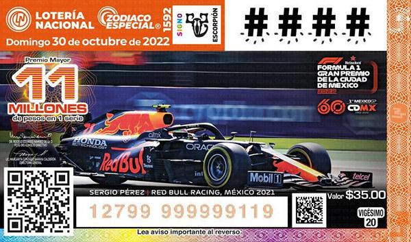Celebra la Loter&iacute;a Nacional 60 a&ntilde;os de F1 en M&eacute;xico con Checo P&eacute;rez en los billetes