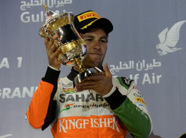 Podio  de Checo P&eacute;rez en el GP de Bahr&eacute;in